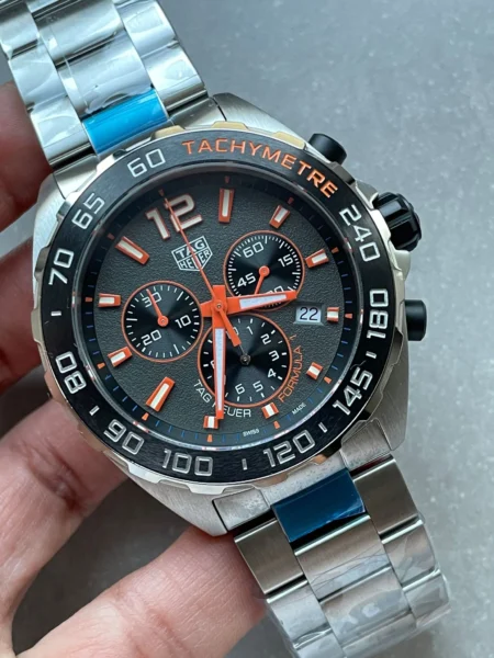 TAG Formula 1 Chronograph CAZ101AH.BA0842 43mm OGF SS Strap Grey orange dial