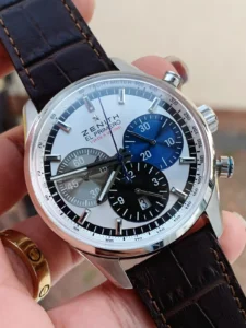 El Primero Chrono SS White Dial on Black Leather Strap A7750