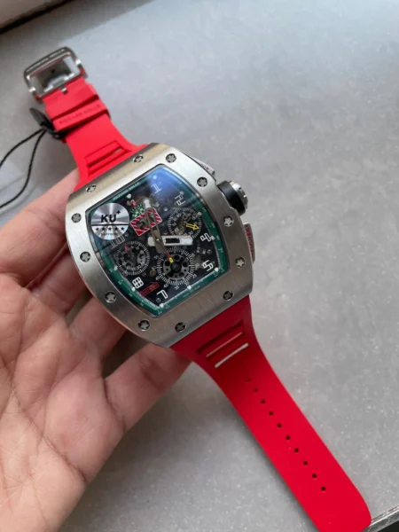 RM11-03 SS KU+F 1:1 Best Edition Crystal Skeleton Dial on Red Rubber Strap A7750