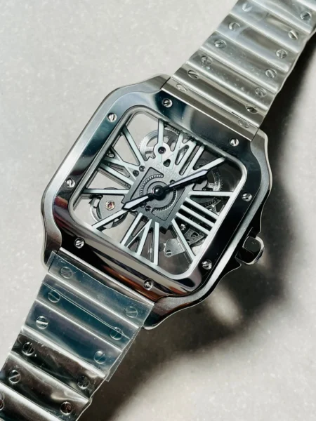 Santos skeleton SS TWF 40mm Best Edition Skeleton Dial on SS Bracelet Ronda Quartz